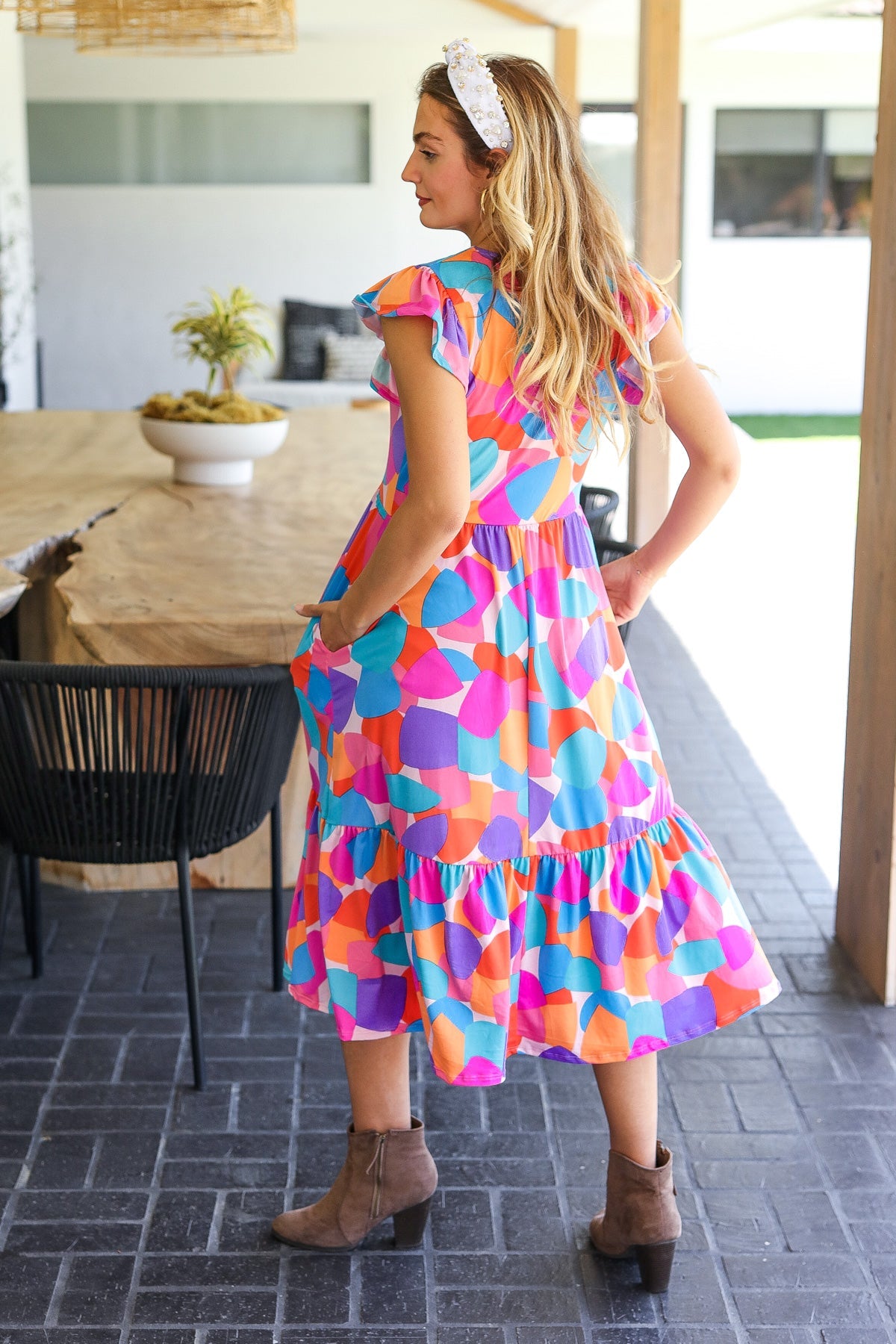 Bold & Beautiful Multicolor Abstract Floral Fit & Flare Midi Dress