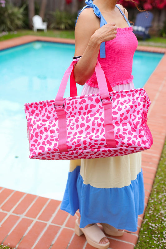 Hot Pink Animal Print Collapsible Canvas Strap Tote