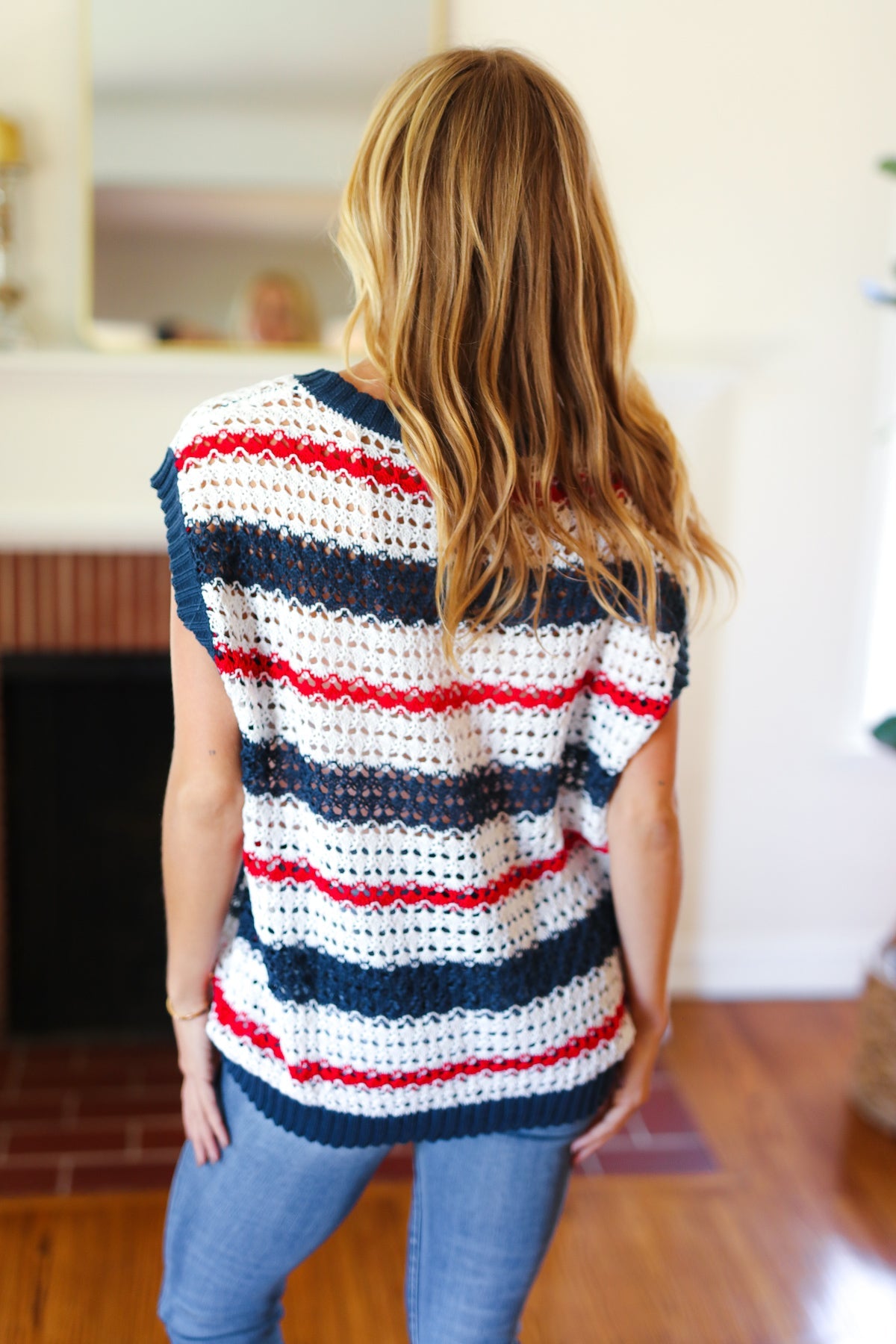 Holiday Ready Red White & Blue Striped Crochet Top