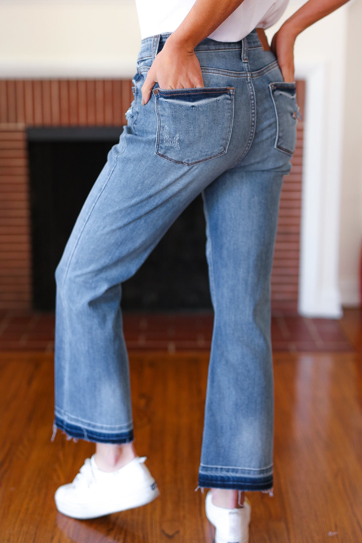 Judy Blue Medium Wash Release Hem Cropped Bootcut Jeans