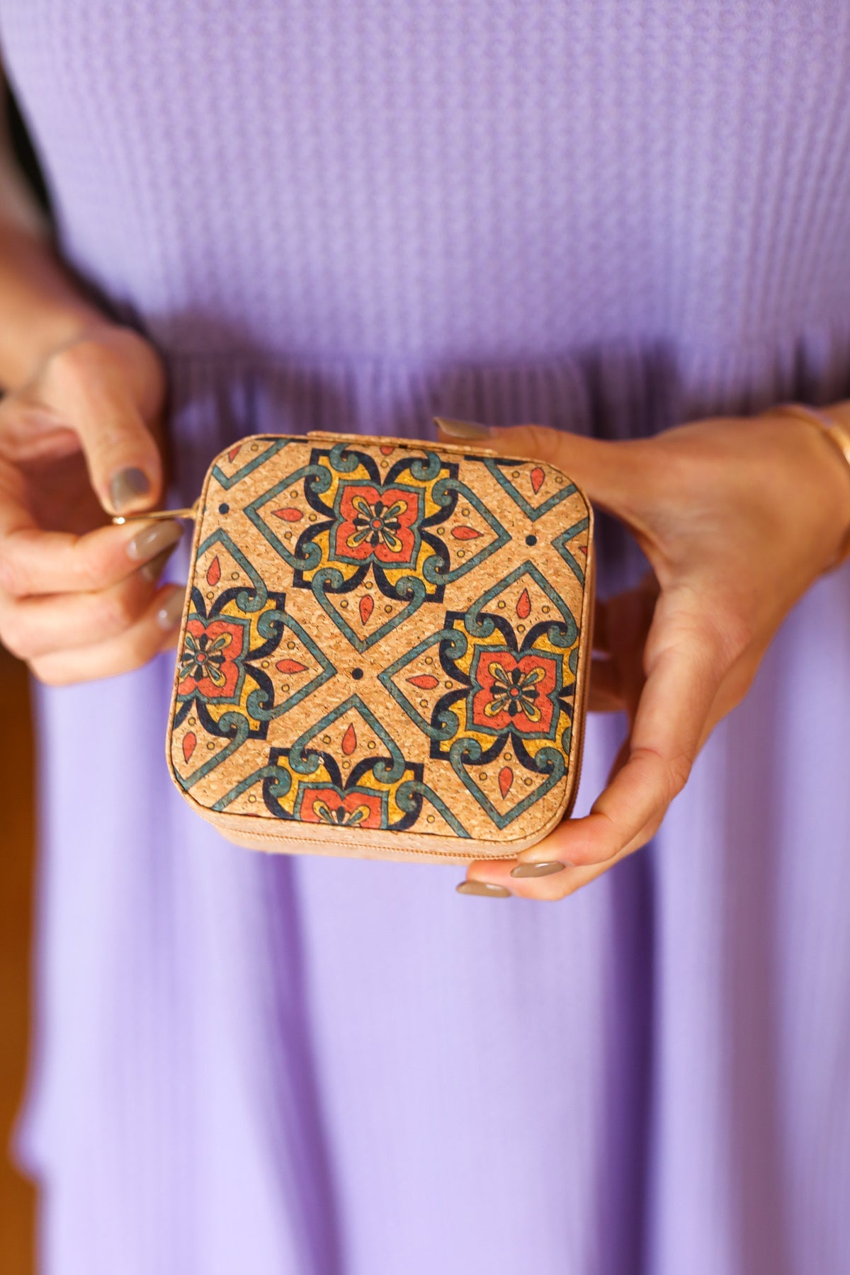 Spanish Tile & Cork Travel Jewelry Box