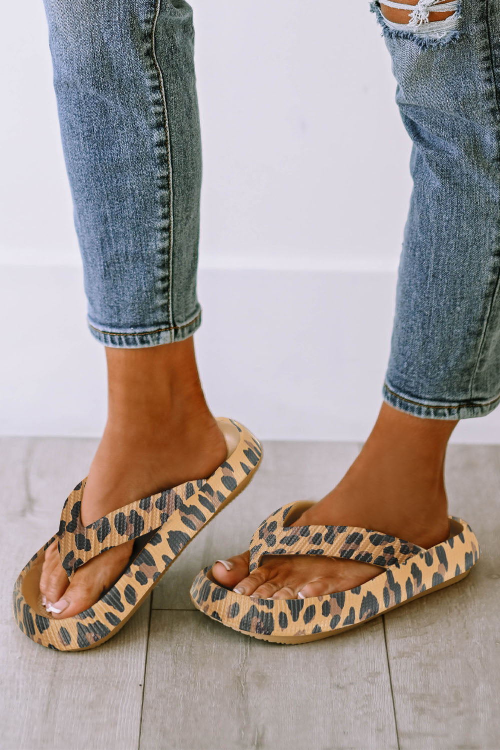 Women's Flip Flops, Leopard Print, Thick Sole