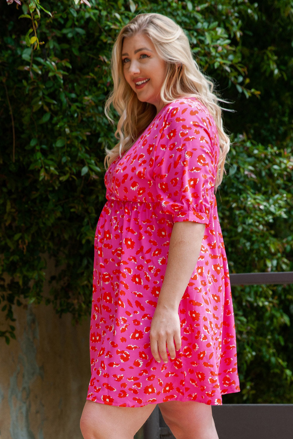 Plus size pink leopard dress: front