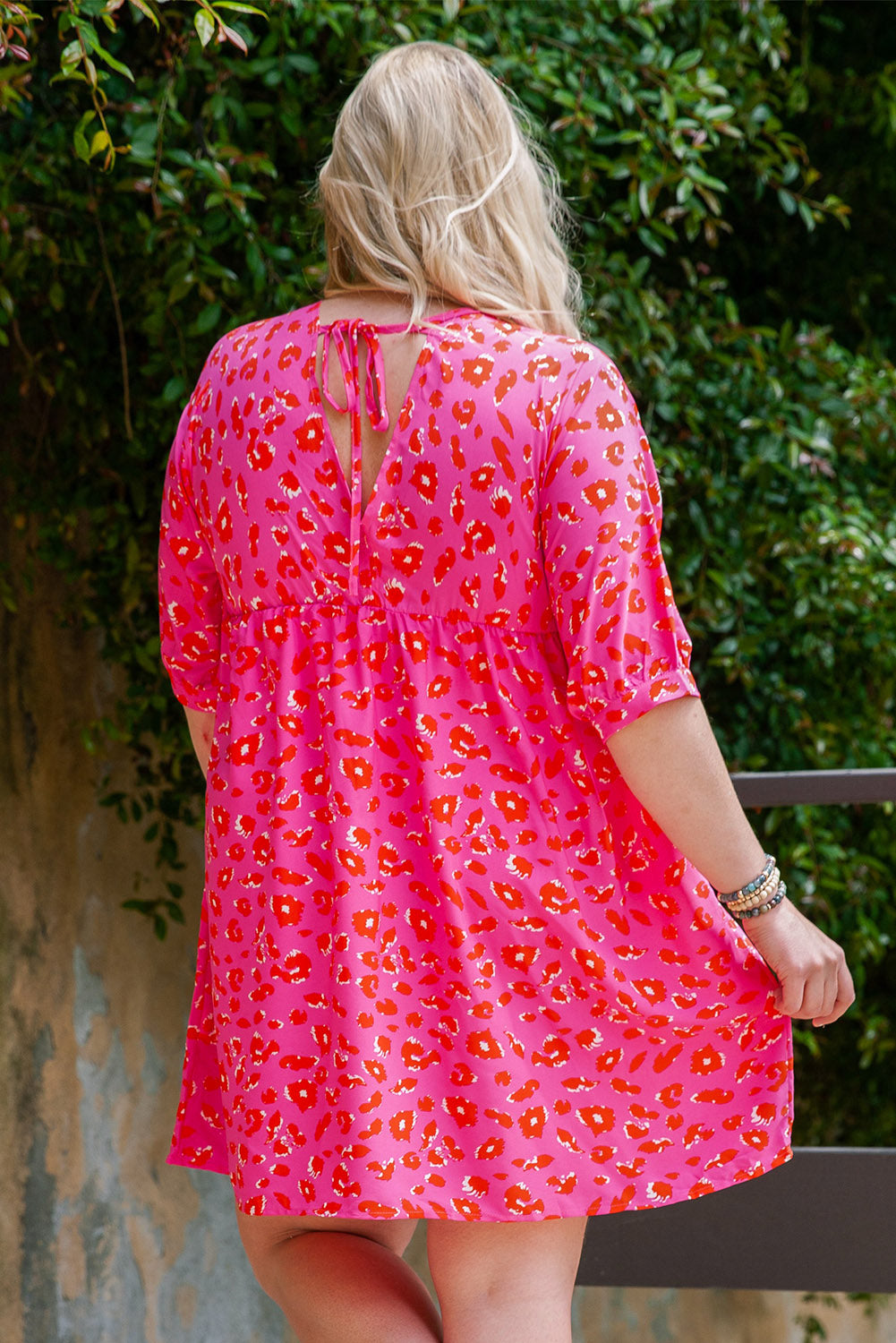 Plus size pink leopard dress: back