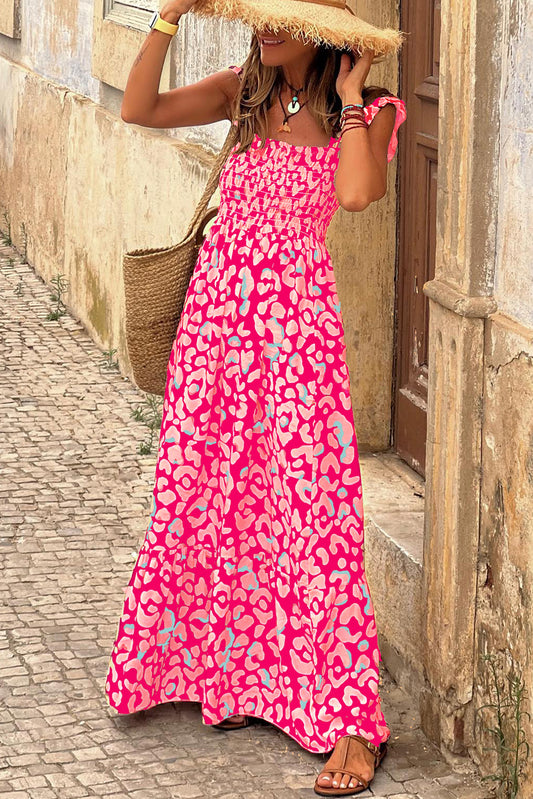 Pink leopard long dress: front