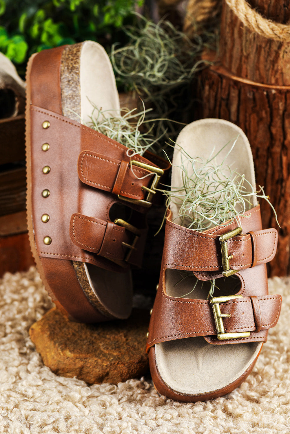 Brown Platform Flip Flops-Platform Wedge Sandals