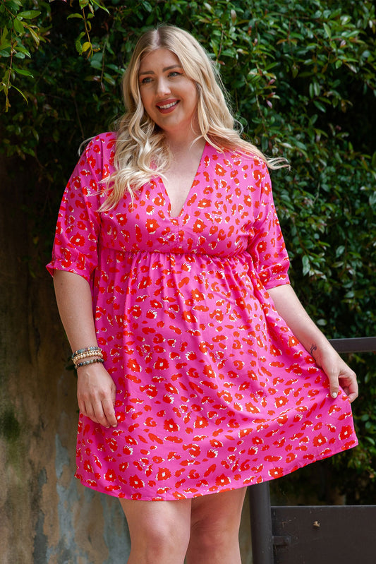 Plus size pink leopard dress: front