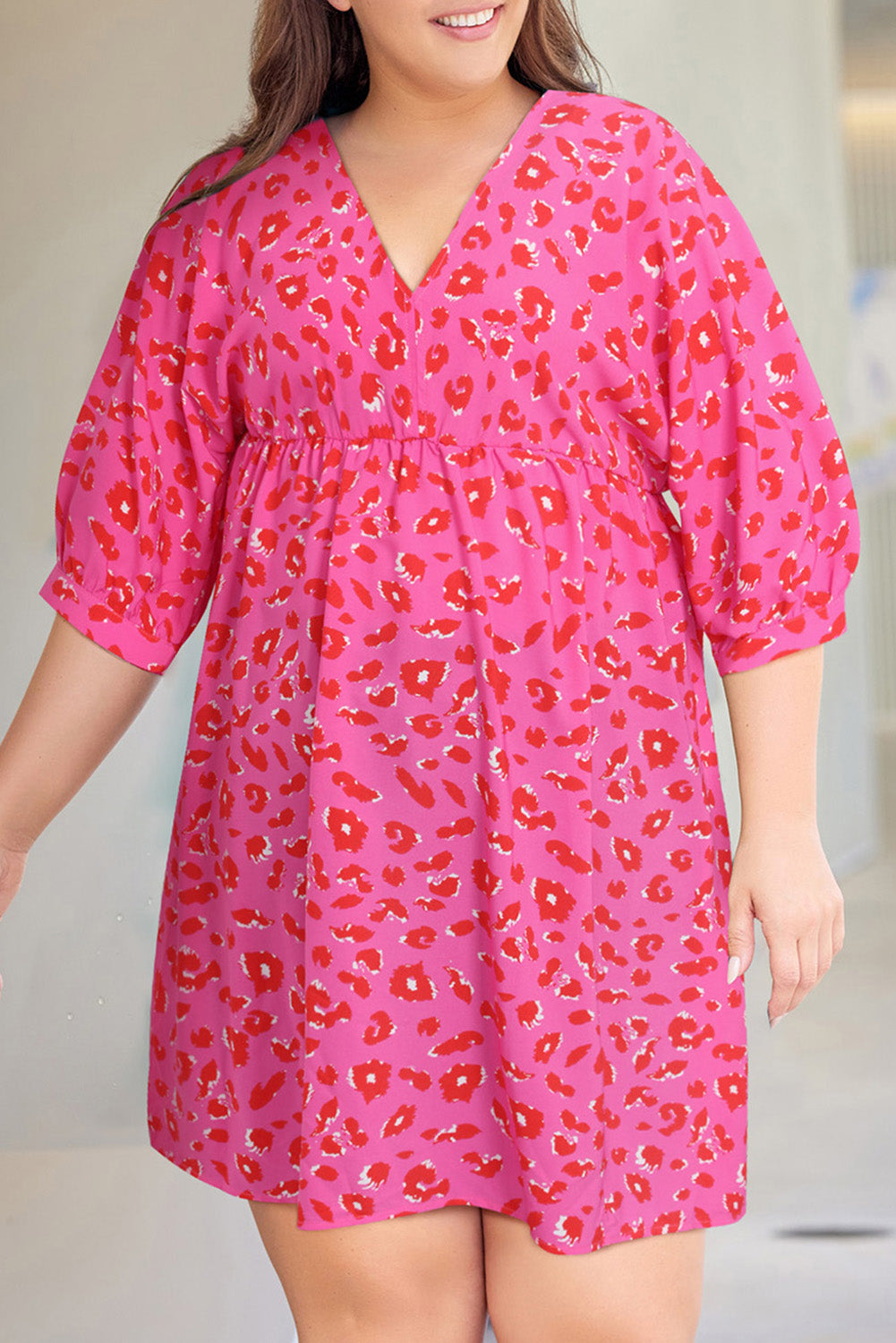 Plus size pink leopard dress: front