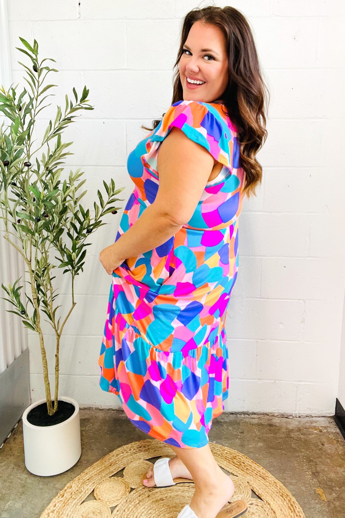 Bold & Beautiful Multicolor Abstract Floral Fit & Flare Midi Dress