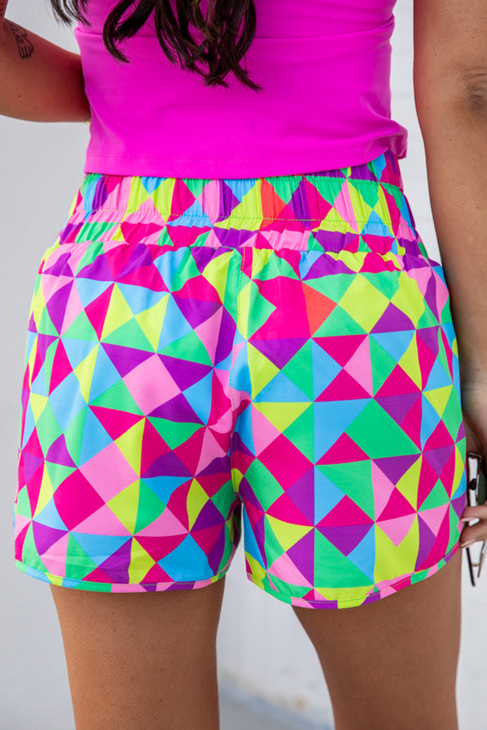 Pink Plaid High Waisted Athletic Shorts