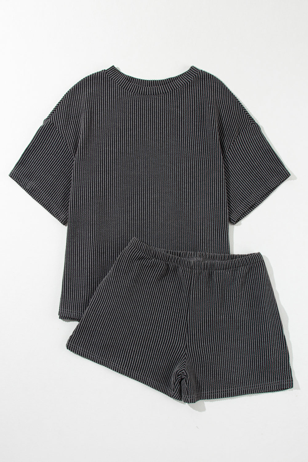 Grey textured shorts set: front